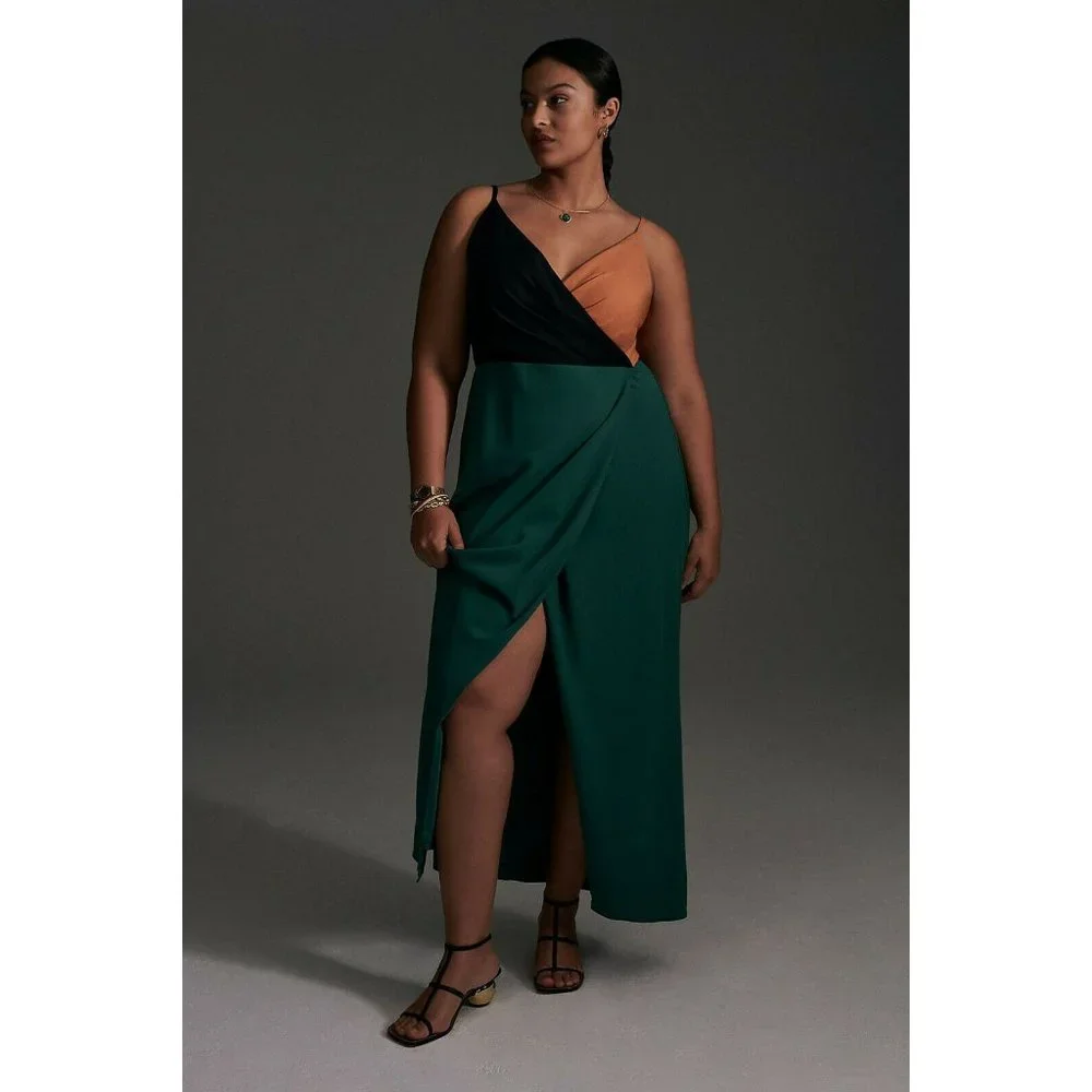 NWT Anthropologie Colorblocked Maxi Dress 22W $198 Black Tan Blue